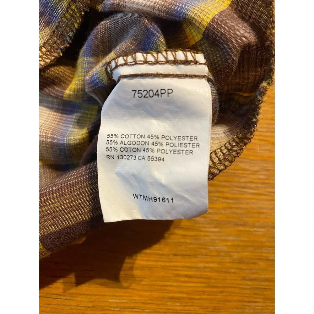 Wrangler Western‎ Shirt L Brown Yellow Check Pearl Snap Cowboy Rodeo 75204PP Y2K